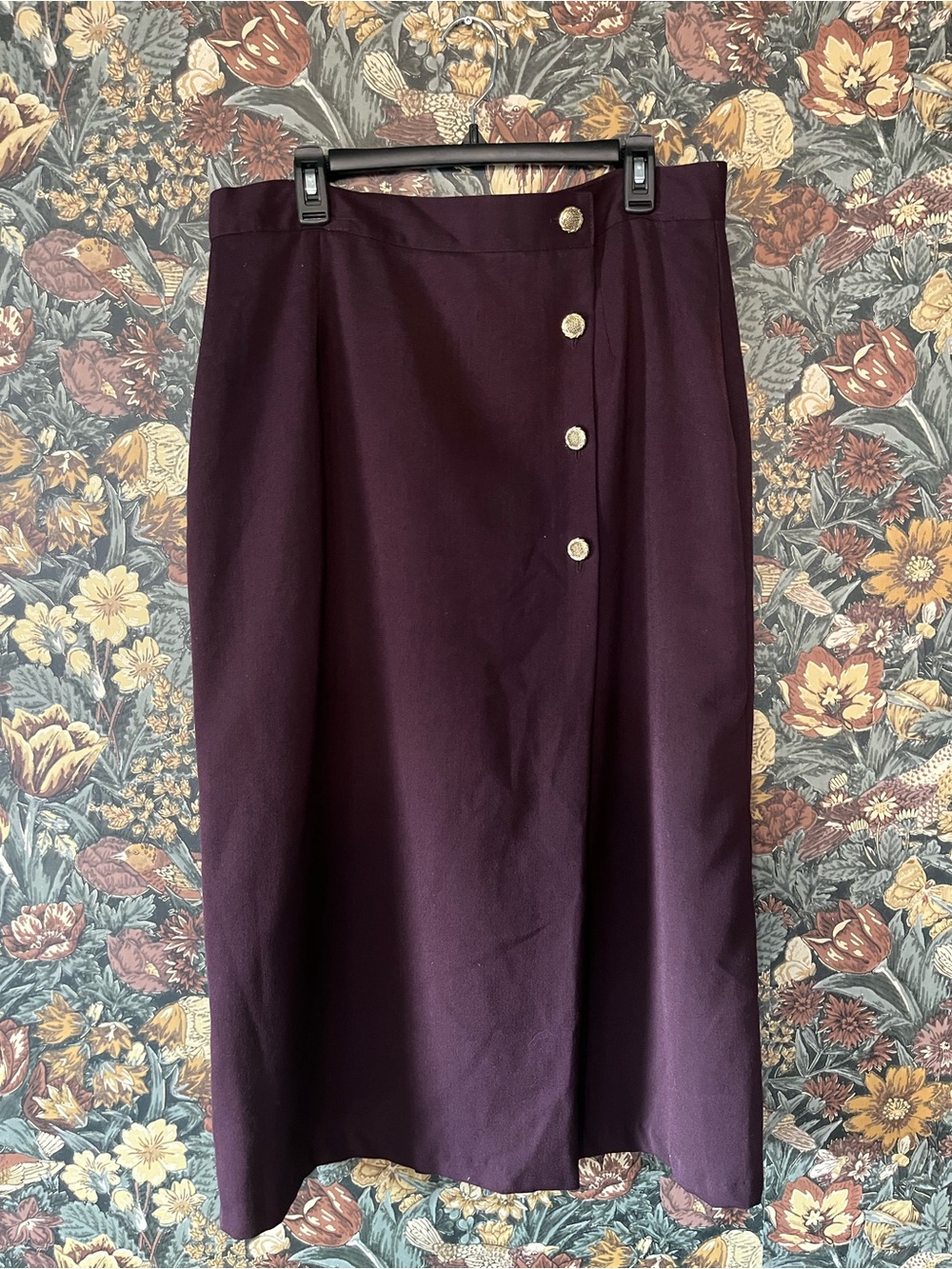 🇨🇦 90s Vintage Maxi Plum Eggplant Purple Button-Front Skirt Whimsigoth Academia